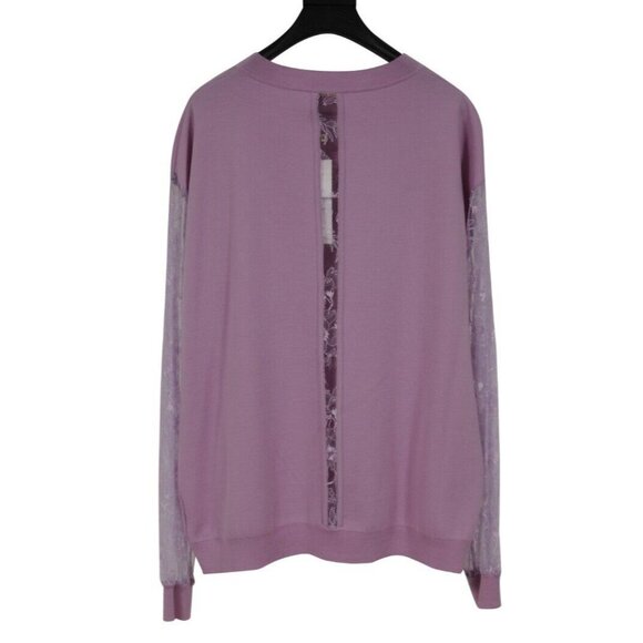 Adam Lippes Womens Lace Sleeve Sweater Medium Lavender Stretch Wool - Picture 2 of 10